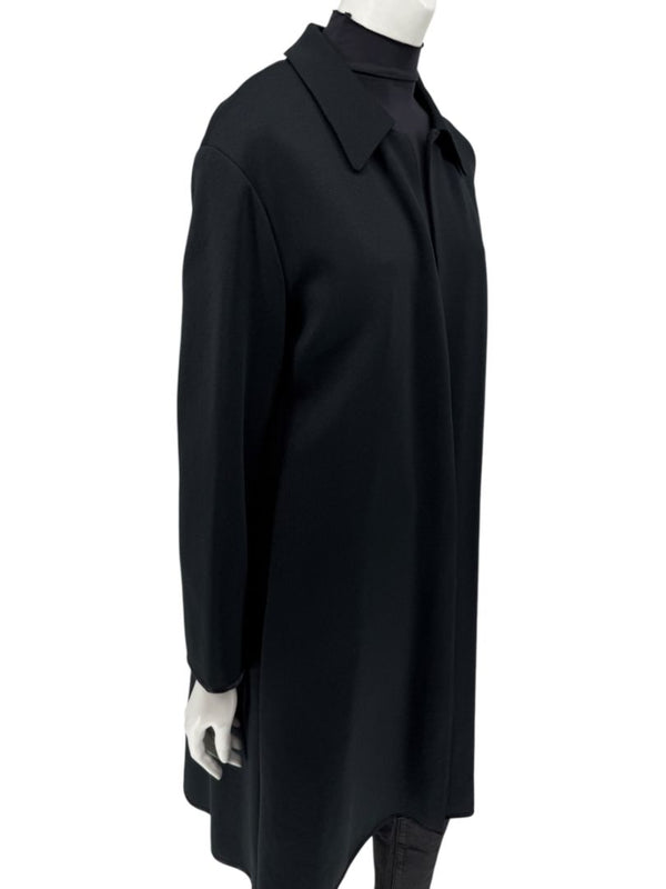 Pamella Roland Black Long Coat Minimalist Hidden Placket Shirt Collar - Large