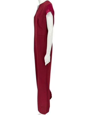 Pamella Roland Burgundy Cap-Sleeve Jumpsuit with Sheer Sash – Large