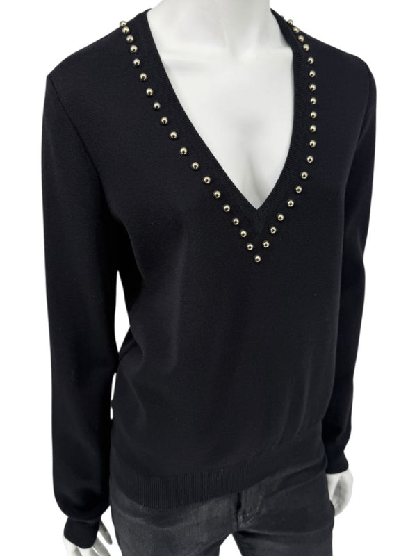 Givenchy Paris Black Wool Studded V-Neck Sweater – Size M