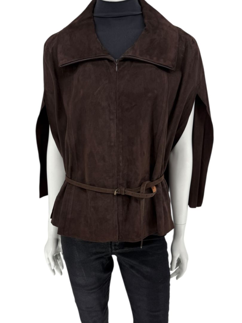 Akris Chocolate Brown Suede Cape Jacket – Size 12