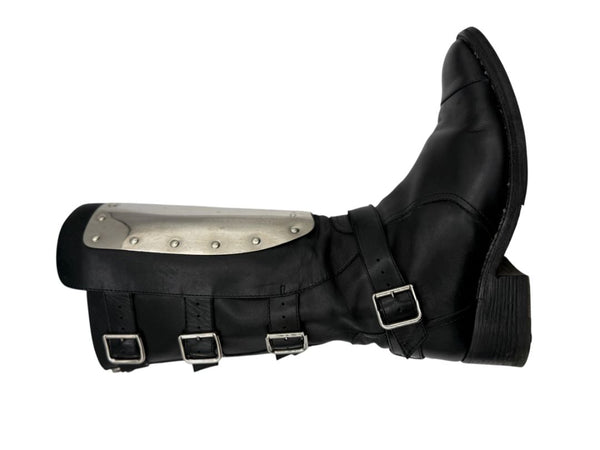 Chanel Black Leather Moto Boots with Silver Armor Plate – Size 40.5