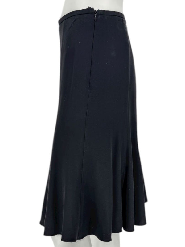Armani Collezioni Black Acetate–Silk Flounce-Hem Skirt – Size 12 (IT 48)