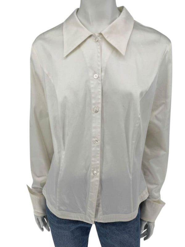 Escada White Cotton-Blend Lace-Up Back Dress Shirt – Size 42
