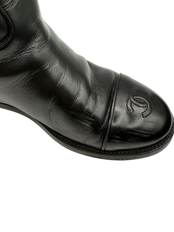 Chanel CC Captoe Black Leather Riding Boots – Size 36.5