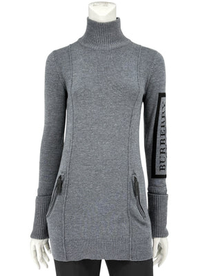 Burberry Sport Grey Wool Zip-Detail Turtleneck Sweater – Size: XS