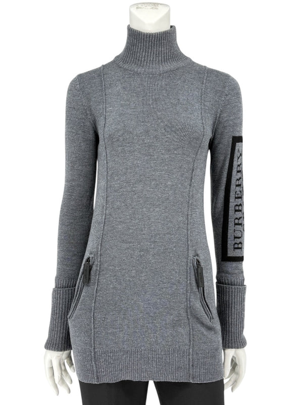 Burberry Sport Grey Wool Zip-Detail Turtleneck Sweater – Size: XS