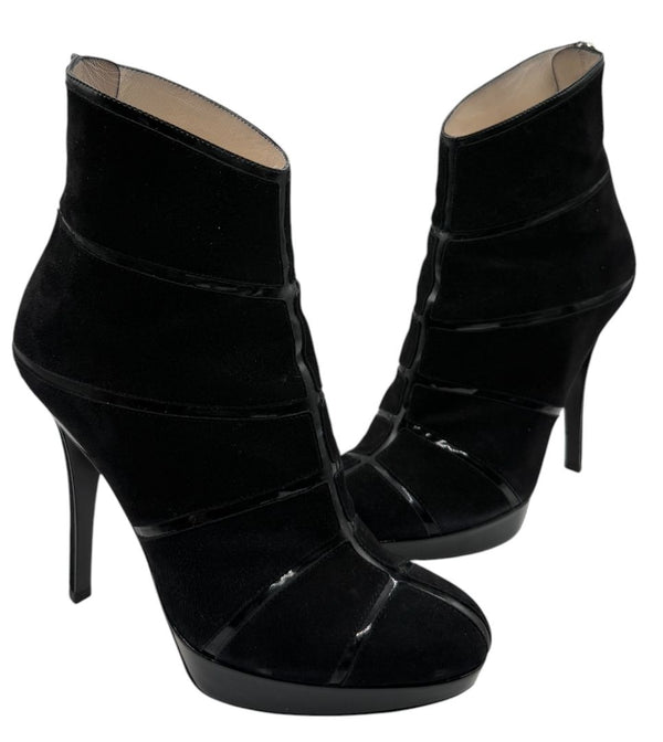 Christian Dior Black Suede & Patent Leather Platform Booties – Size 37