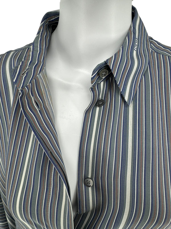 Loewe Blue/Grey/White  Silk Stripe Asymmetrical Shirt -  38