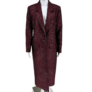 Pamella Roland -Wine Brocade Metallic Floral Dress & Coat Set - Size 8/10
