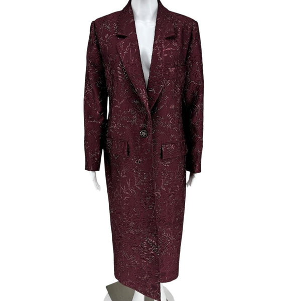 Pamella Roland -Wine Brocade Metallic Floral Dress & Coat Set - Size 8/10