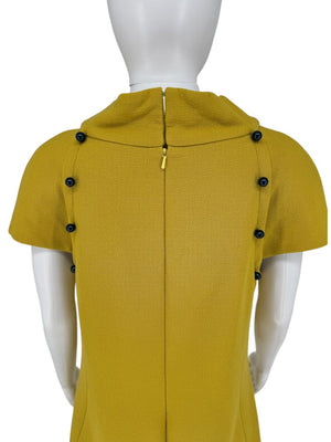 Pamella Roland Mustard Textured Crepe Mini Dress with Pearl Detail