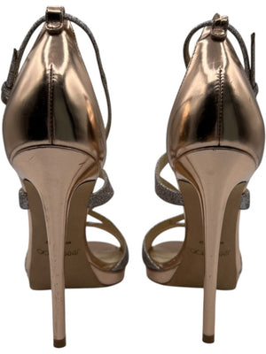 Jimmy Choo Metallic Rose Gold & Glitter Strappy Platform Sandals – Size 39