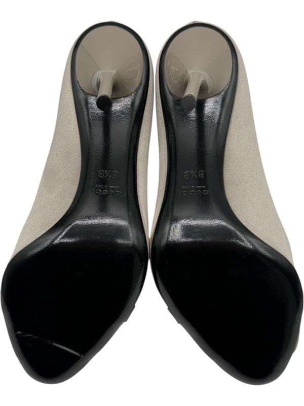 Gucci Satin Horsebit Peep-Toe Pumps with Crystal Detail – Size 8.5B