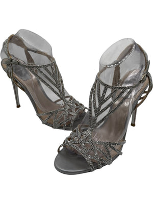 René Caovilla Silver Crystal-Embellished Sandals – Size 39 - BNIB
