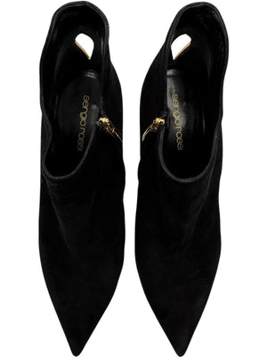 Sergio Rossi Black Suede Sculptural Heel Booties – Size 39.5