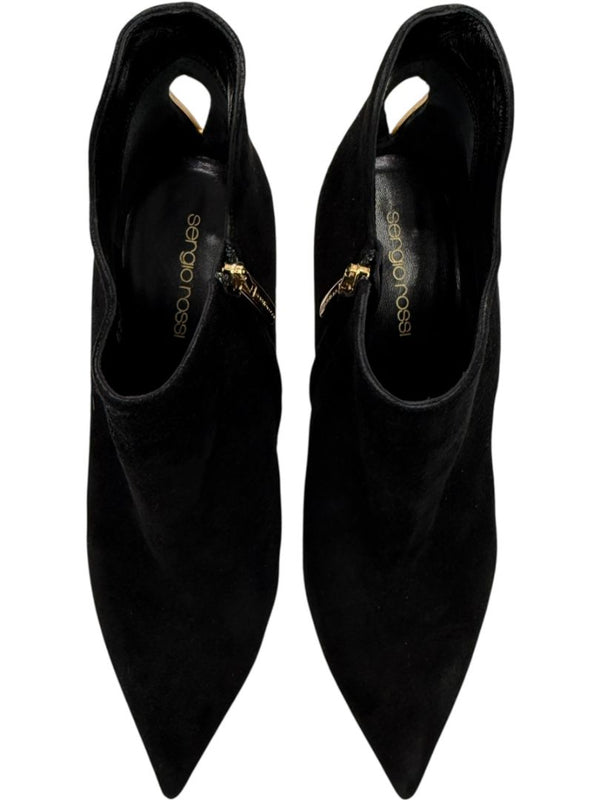 Sergio Rossi Black Suede Sculptural Heel Booties – Size 39.5