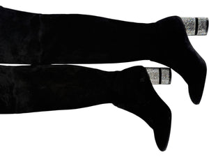 Stuart Weitzman Black Velvet Crystal Heel Over-the-Knee Boots – Size 9