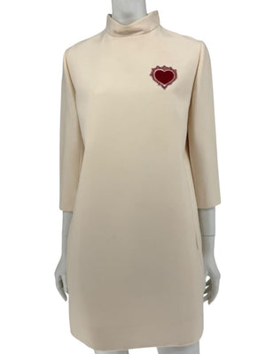 CHRISTIAN DIOR Ivory Wool-Silk Dress with Heart Appliqué - Size 10