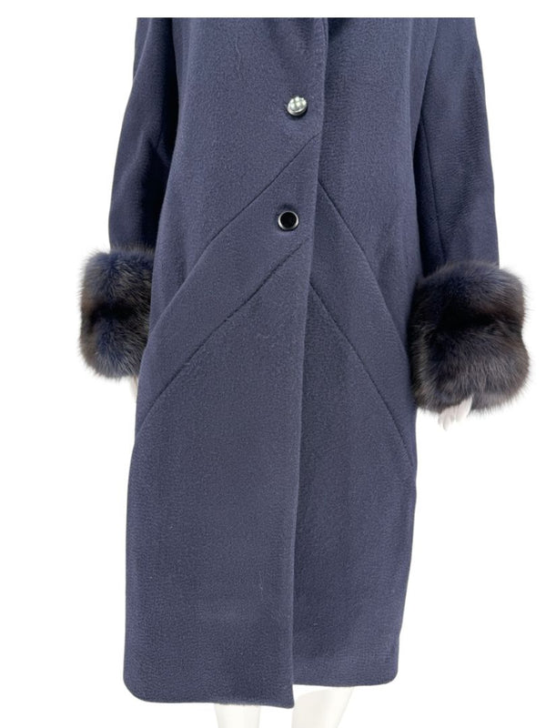 Pamella Roland Navy Coat Fox Fur Cuffs – Size L