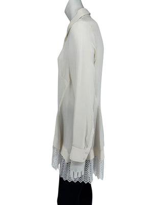 Lela Rose Ivory Silk Tunic Blouse with Embroidered Hem – Size 8