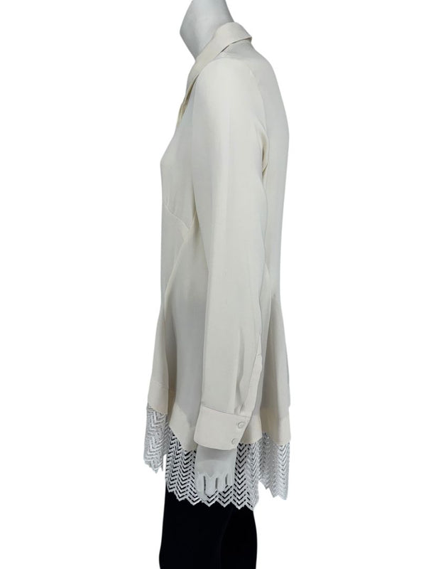 Lela Rose Ivory Silk Tunic Blouse with Embroidered Hem – Size 8