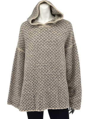Loro Piana Taupe & Black Textured Cashmere Hooded Sweater - Size S