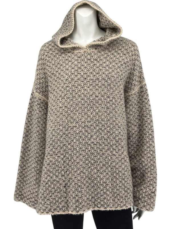 Loro Piana Taupe & Black Textured Cashmere Hooded Sweater - Size S