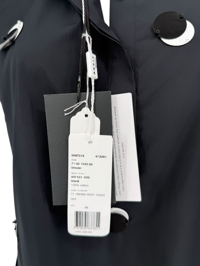 Akris Punto Black Cotton Tunic with Mirror Disc Detail – Size 10