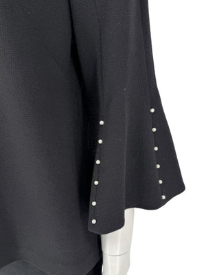 Lela Rose Black Wool-Blend Bell Sleeve Top with Pearl Trim – Size 6