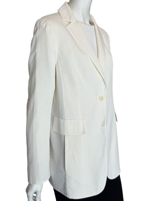 Akris White Textured Cotton-Silk Blend Blazer – Size 8