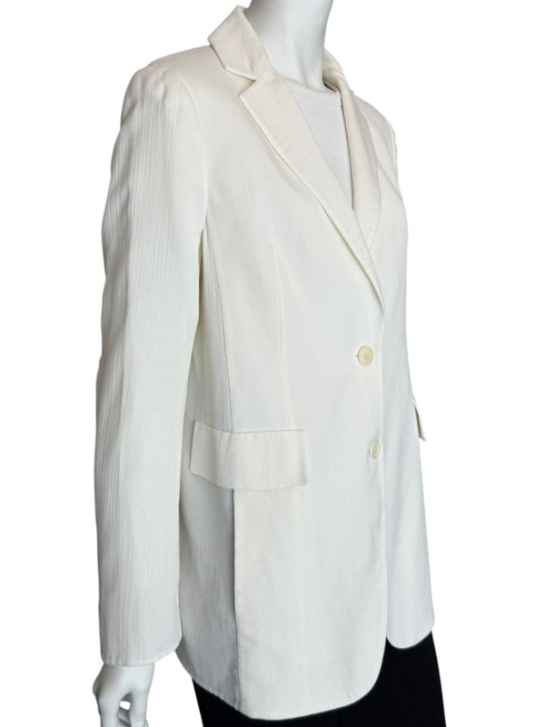 Akris White Textured Cotton-Silk Blend Blazer – Size 8