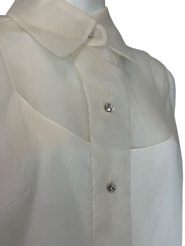 Pamella Roland Sleeveless Organza Blouse with Jewel Buttons - Large