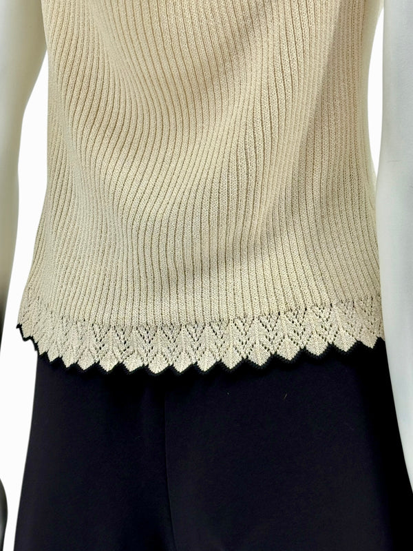 St. John Collection Cream Knit Twin Set with Black Trim – Size 6