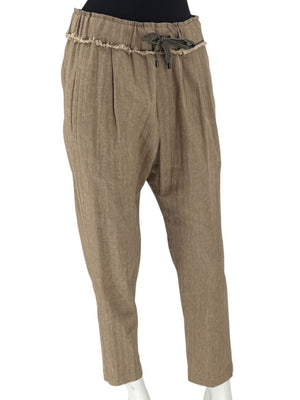 Brunello Cucinelli Taupe Linen-Cotton Drawstring Pants - Size IT 44 / US 8