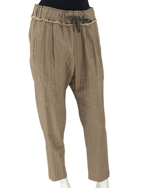 Brunello Cucinelli Taupe Linen-Cotton Drawstring Pants - Size IT 44 / US 8