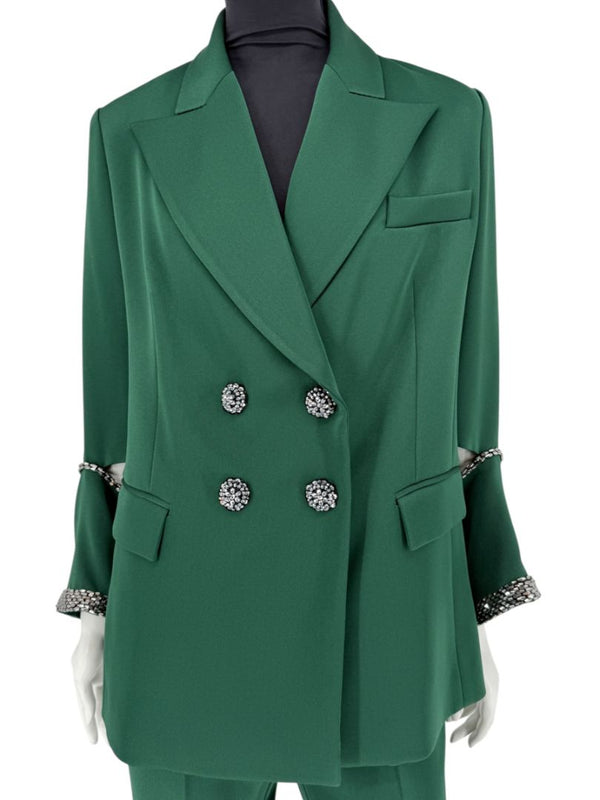 Pamella Roland Green Pantsuit with Embellished Blazer – Large