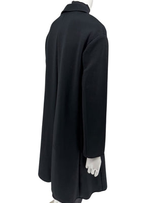 Pamella Roland Black Long Coat Minimalist Hidden Placket Shirt Collar - Large