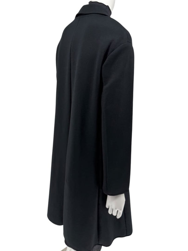 Pamella Roland Black Long Coat Minimalist Hidden Placket Shirt Collar - Large