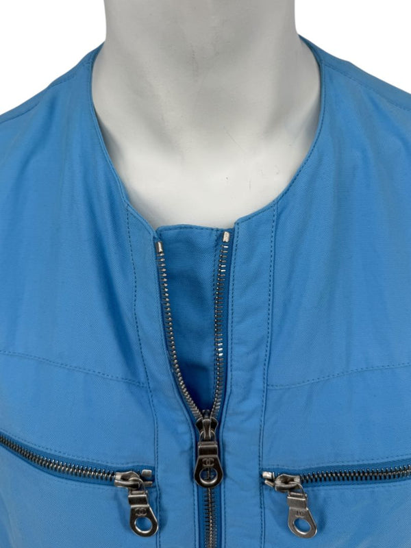 Chanel Blue “Identification” Zip-Front Utility Vest – Size 42