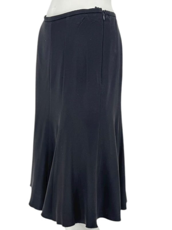 Armani Collezioni Black Acetate–Silk Flared Midi Skirt – Size 12 (IT 48)