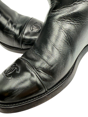 Chanel CC Captoe Black Leather Riding Boots – Size 36.5