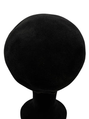 Tracy Watts Black Wool Beret with Velvet Ribbon Trim