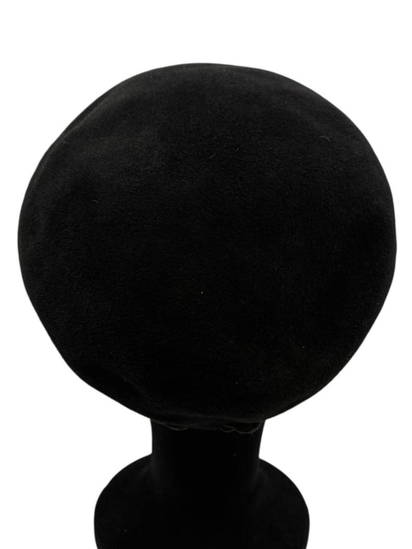 Tracy Watts Black Wool Beret with Velvet Ribbon Trim