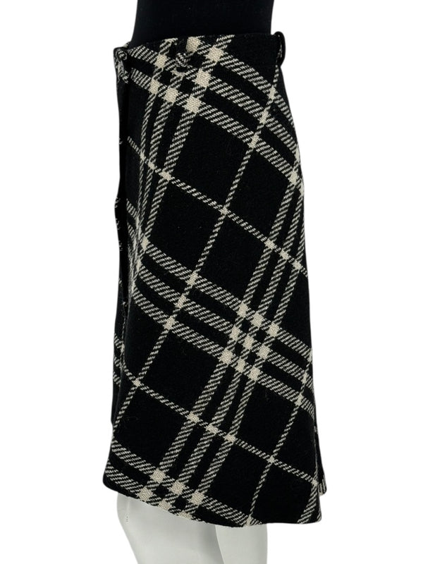 Burberry Women’s Black & White Plaid Wool Skirt – Size XS/S