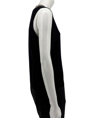 Akris Black Silk-Blend Knit Tank with Contrast V-Neck Trim – Size US 18