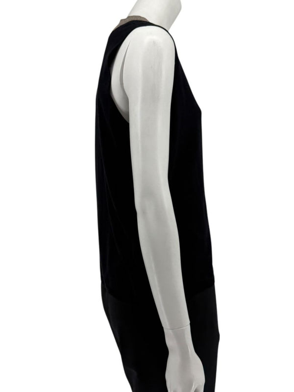Akris Black Silk-Blend Knit Tank with Contrast V-Neck Trim – Size US 18