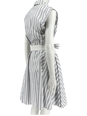Lafayette 148 New York White & Navy Striped Sleeveless Shirtdress with Self-Tie Belt – Size XXL