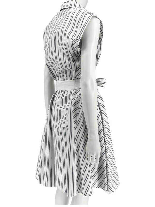 Lafayette 148 New York White & Navy Striped Sleeveless Shirtdress with Self-Tie Belt – Size XXL