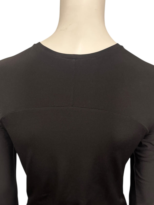 Lida Baday Black Sheer Mesh Embroidered Long Sleeve Top – Size XS