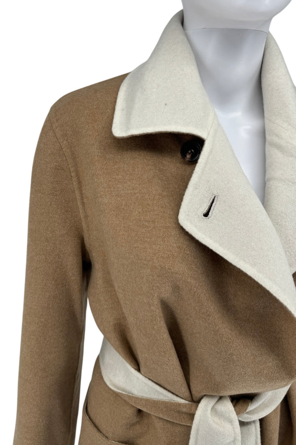 Kiton Brown & Ivory Reversible Cashemere Coat - NWT - Size 10